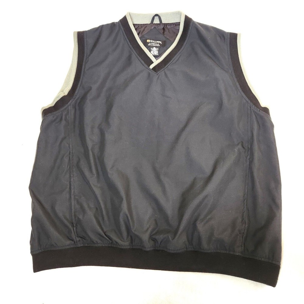 Holloway Men's Golf Vest Sz. XL Black V Neck Pullover 2 Pockets Lined 100% Poly